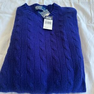 Ralph Lauren Men's V-Neck Cable Knit Sweater in Blue